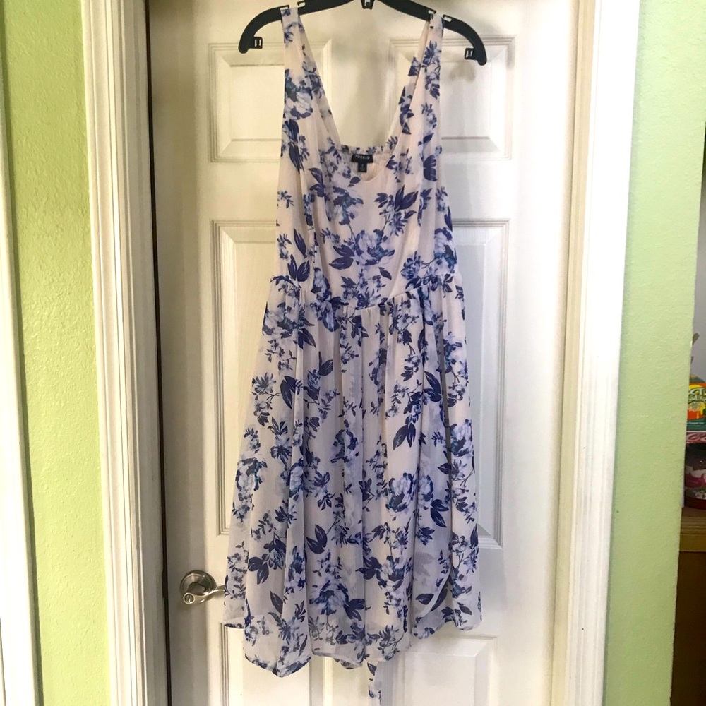 Torrid chiffon cream with blue floral pattern